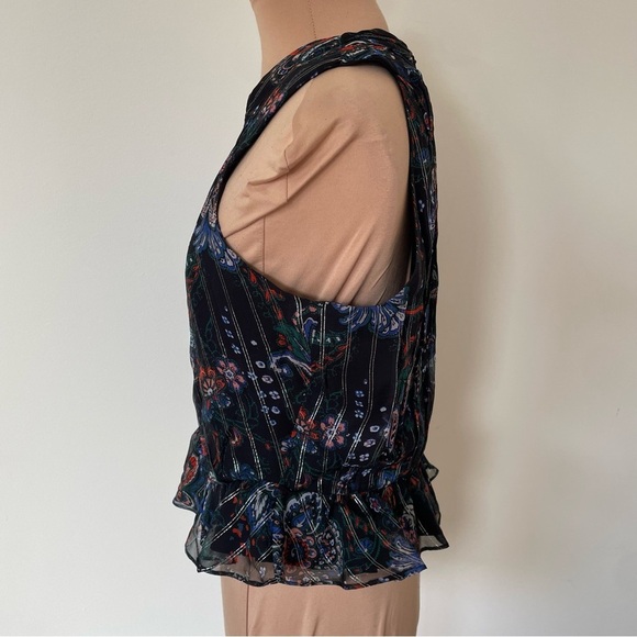 Veronica Beard Black Multi Silk Metallic Paisley Floral Halter Kailani Top NWT 6 - Picture 6 of 12